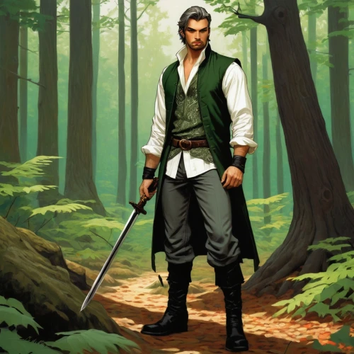 quarterstaff,swordsman,robin hood,the wanderer,martial arts uniform,male character,heroic fantasy,cg artwork,swordsmen,massively multiplayer online role-playing game,action-adventure game,game illustration,male elf,archer,kenjutsu,farmer in the woods,bow and arrows,longbow,xing yi quan,sward,Conceptual Art,Daily,Daily 08