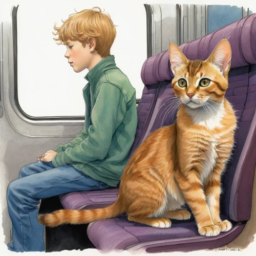 red tabby,train ride,train seats,ginger cat,train compartment,ritriver and the cat,abyssinian,red cat,compartment,pet,firestar,train,passenger,cat-ketch,public transportation,early train,commuter,seat adjustment,pet portrait,passenger gazelle,Illustration,Realistic Fantasy,Realistic Fantasy 04
