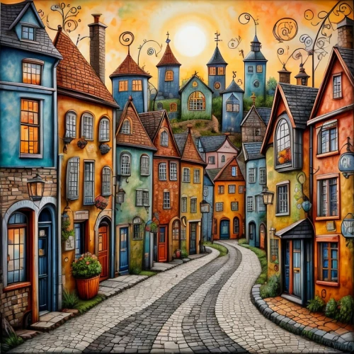 houses clipart,medieval street,escher village,the cobbled streets,medieval town,aurora village,knight village,colorful city,townhouses,fantasy city,rothenburg,cobblestones,fantasy art,townscape,cobbles,old town,village street,half-timbered houses,row houses,houses