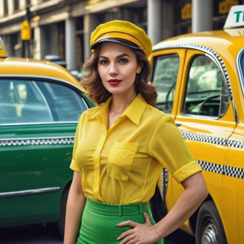 yellow taxi,new york taxi,retro woman,taxi cab,yellow car,retro women,yellow cab,retro girl,cab driver,taxicabs,retro pin up girl,vintage 1950s,50's style,taxi sign,vintage fashion,vintage woman,taxi,retro pin up girls,1950s,cabs,Photography,General,Realistic