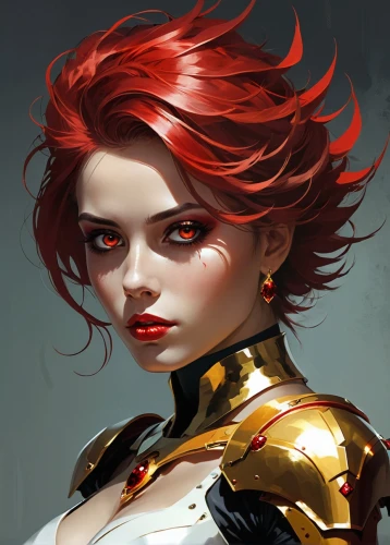 transistor,red-haired,red head,fantasy portrait,transistor checking,fiery,cuirass,queen of hearts,black-red gold,black widow,redheads,fire siren,elza,fantasy woman,harley,redhair,red chief,gara,redhead doll,flame spirit,Conceptual Art,Fantasy,Fantasy 06