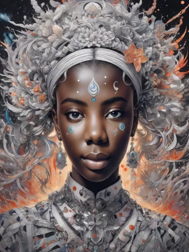 fantasy portrait,bjork,cyborg,echo,mystical portrait of a girl,aura,sci fiction illustration,world digital painting,priestess,digital art,fantasy art,gemini,digital artwork,digital painting,oracle,aquarius,andromeda,zodiac sign gemini,avatar,zodiac sign libra