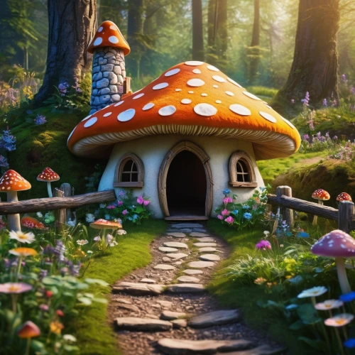 mushroom landscape,mushroom island,fairy village,fairy house,toadstools,toadstool,fairy forest,forest mushroom,umbrella mushrooms,fairytale forest,fairy world,club mushroom,house in the forest,fairy door,mushrooms,lingzhi mushroom,dandelion hall,forest mushrooms,mushroom hat,fairy chimney,Photography,General,Fantasy