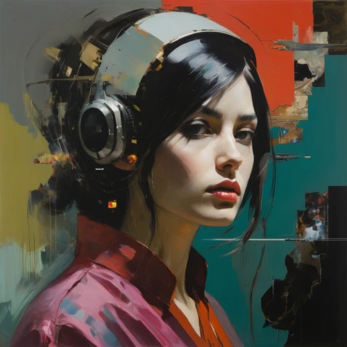 audiophile,headphone,transistor,headphones,headset,listening to music,music player,stereophonic sound,wireless headset,audio player,telephone operator,casque,head phones,headsets,girl at the computer,gramophone,thorens,earphone,the gramophone,vinyl player,Conceptual Art,Oil color,Oil Color 01