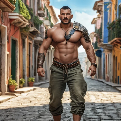 male character,barbarian,latino,muscular,muscled,strongman,hercules,roman,muscle man,muscle icon,bodybuilder,construction worker,drago milenario,tuscan,cent,male model,body building,cargo pants,adonis,gardener,Photography,General,Realistic