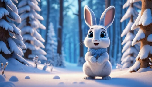 thumper,snowshoe hare,hare trail,winter background,olaf,christmas movie,white rabbit,peter rabbit,jack rabbit,white bunny,cute cartoon character,arctic hare,jackrabbit,christmas snowy background,snow scene,bunny,gray hare,christmas trailer,wood rabbit,cottontail,Unique,3D,3D Character