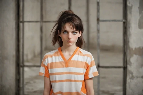 feist,the girl in nightie,isolated t-shirt,girl in t-shirt,horizontal stripes,prisoner,orange,photo session in torn clothes,lindsey stirling,girl in a long,asymmetric cut,long-sleeved t-shirt,lori,british actress,clementine,striped background,liberty cotton,orange robes,menswear for women,female model,Photography,Natural