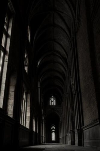 haunted cathedral,abbaye de belloc,hall of the fallen,cathedral of modena,empty hall,cloister,gothic architecture,a dark room,threshold,empty interior,dark gothic mood,trinity college,aisle,notre dame,hallway,vanishing point,asylum,maulbronn monastery,vaulted ceiling,panopticon