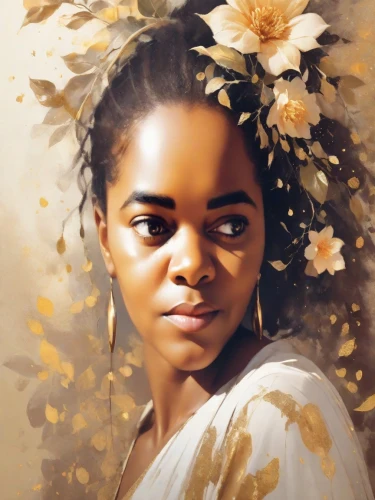 girl in a wreath,girl in flowers,digital painting,portrait of a girl,mystical portrait of a girl,flower girl,girl portrait,tiana,linden blossom,fantasy portrait,moana,frida,flower painting,digital art,world digital painting,kahila garland-lily,digital artwork,golden flowers,oil painting on canvas,portrait background,Photography,Cinematic