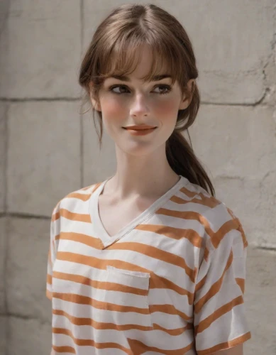 realdoll,cotton top,girl in t-shirt,polo shirt,horizontal stripes,doll's facial features,cgi,in a shirt,a wax dummy,striped background,mime,female doll,tee,lis,jane austen,cute,silphie,orla,clementine,audrey hepburn,Photography,Natural