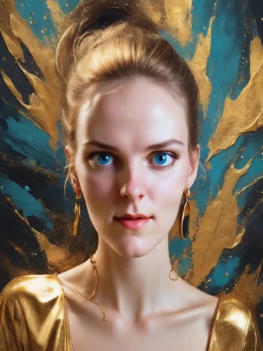 mary-gold,daisy jazz isobel ridley,fantasy portrait,gold leaf,golden crown,digital painting,gold paint stroke,mystical portrait of a girl,portrait background,gold mask,world digital painting,golden mask,gilding,baroque angel,golden unicorn,gold crown,digital art,gold colored,gold foil mermaid,portrait of a girl