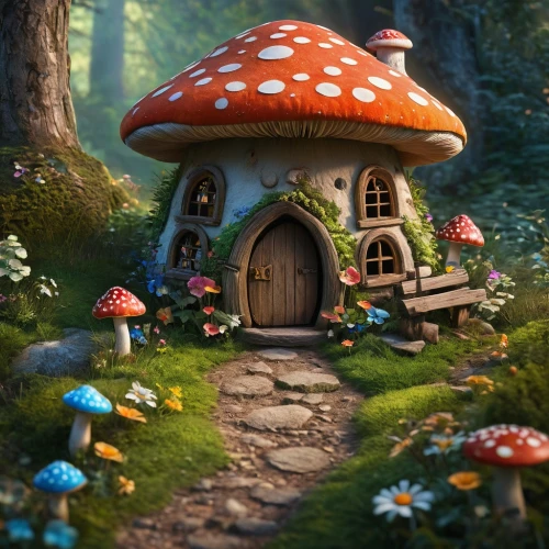 fairy house,mushroom landscape,fairy village,fairy door,fairy forest,mushroom island,house in the forest,toadstools,fairytale forest,fairy world,dandelion hall,little house,forest mushroom,toadstool,fairy chimney,forest mushrooms,mushrooms,summer cottage,the little girl's room,alice in wonderland,Photography,General,Fantasy