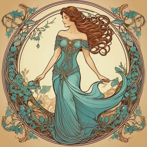 art nouveau,art nouveau design,mucha,merida,art nouveau frame,mermaid vectors,rapunzel,virgo,art deco woman,zodiac sign libra,art nouveau frames,cinderella,celtic queen,celtic woman,zodiac sign gemini,flora,rosa 'the fairy,fairy tale character,jasmine,the zodiac sign pisces,Illustration,Retro,Retro 13