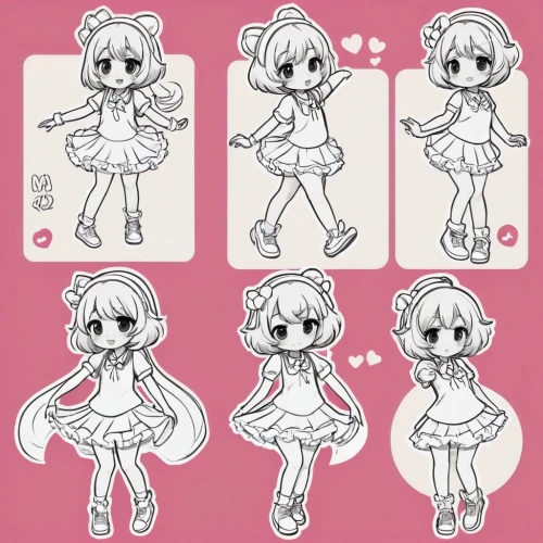 chibi girl,chibi,chibi children,chibi kids,line art children,fighting poses,icon set,retro paper doll,character animation,acerola,hair clips,small poly,girl doll,stamps,macaron pattern,stickies,buttons,stages,paper doll,hairpins,Unique,Design,Character Design