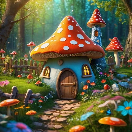 mushroom landscape,fairy village,fairy house,fairy forest,mushroom island,fairy door,fairy world,toadstools,fairytale forest,forest mushroom,fairy chimney,toadstool,house in the forest,club mushroom,wonderland,scandia gnomes,gnomes,witch's house,little house,mushrooms,Photography,General,Fantasy
