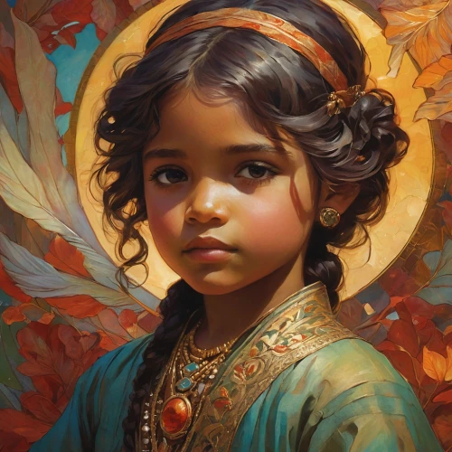 mystical portrait of a girl,child portrait,baroque angel,girl praying,child fairy,sacred art,indian girl boy,little angels,girl in a wreath,fantasy portrait,little angel,angel girl,angel,child girl,orientalism,little girl fairy,christ child,the little girl,dove of peace,oil painting on canvas,Conceptual Art,Fantasy,Fantasy 18