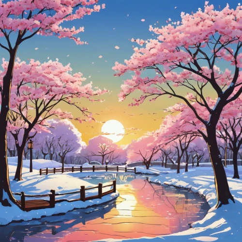 snow landscape,winter landscape,cold cherry blossoms,sakura trees,fragrant snow sea,cherry trees,snowy landscape,japanese sakura background,japanese cherry trees,takato cherry blossoms,the cherry blossoms,winter background,landscape background,snow scene,cherry blossoms,cherry blossom tree,sakura cherry tree,sakura tree,sakura background,cherry tree,Illustration,Japanese style,Japanese Style 07