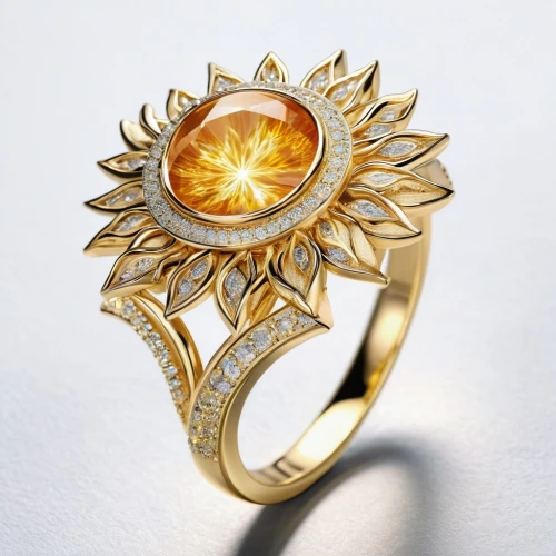 ring with ornament,golden ring,ring jewelry,sunstar,solar,gold filigree,fire ring,nuerburg ring,gold flower,ring,pre-engagement ring,colorful ring,circular ring,ring dove,engagement ring,citrine,sun moon,golden passion flower butterfly,sun,sol,Illustration,Realistic Fantasy,Realistic Fantasy 15