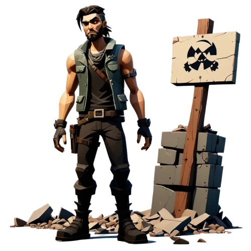 scrap collector,pubg mascot,scrap dealer,bricklayer,builder,game figure,pickaxe,3d figure,game character,cardboard,actionfigure,wood shaper,3d model,courier driver,a carpenter,pallet jack,cardboard box,cardboard background,low-poly,male character