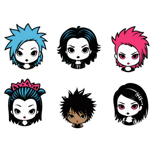 punk design,chibi children,chibi kids,hairstyles,icon set,baby icons,crown icons,punk,screw,vamps,hair clips,shinigami,avatars,goths,party icons,kawaii children,social icons,hair accessories,shipping icons,pin hair