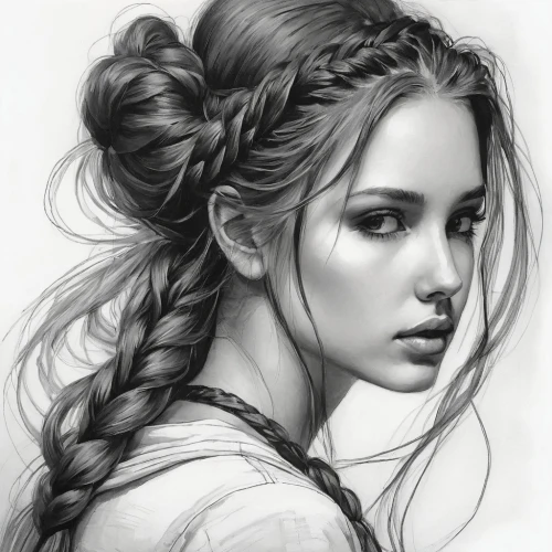 braid,katniss,french braid,braids,girl portrait,braiding,girl drawing,braided,portrait of a girl,young woman,fantasy portrait,updo,pencil drawings,mystical portrait of a girl,digital painting,ponytail,romantic portrait,young lady,charcoal pencil,pencil drawing,Illustration,Realistic Fantasy,Realistic Fantasy 30