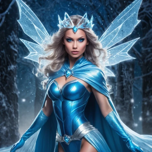 ice queen,the snow queen,ice princess,blue enchantress,fantasy woman,elsa,goddess of justice,winterblueher,fairy queen,suit of the snow maiden,archangel,fantasy art,fantasy picture,heroic fantasy,holly blue,evil fairy,faerie,symetra,ice,sorceress,Illustration,Realistic Fantasy,Realistic Fantasy 02