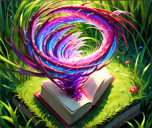 spiral book,colorful spiral,magic book,magic grimoire,spiral background,bookworm,flora abstract scrolls,time spiral,spiral notebook,read a book,fae,open book,swirly orb,fractals art,fantasy art,librarian,books,fantasy picture,the books,reading,Anime,Anime,Traditional