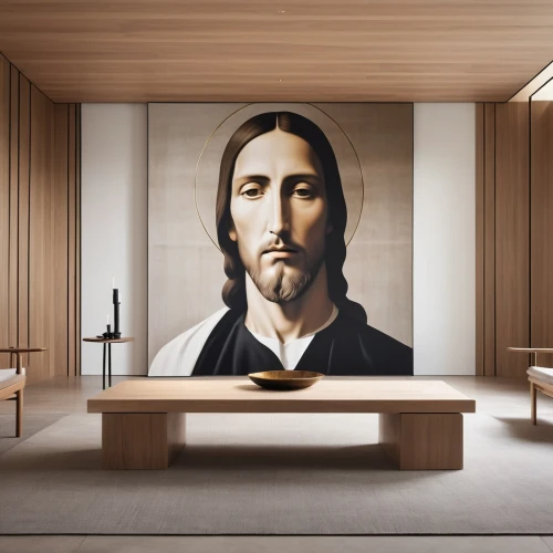jesus christ and the cross,church painting,jesus figure,christopher columbus's ashes,christ feast,jesus cross,contemporary witnesses,statue jesus,holy supper,conference room table,conference table,modern decor,sacred art,christ chapel,wooden mockup,wooden cross,contemporary decor,apple desk,crucifix,wooden church,Photography,General,Realistic