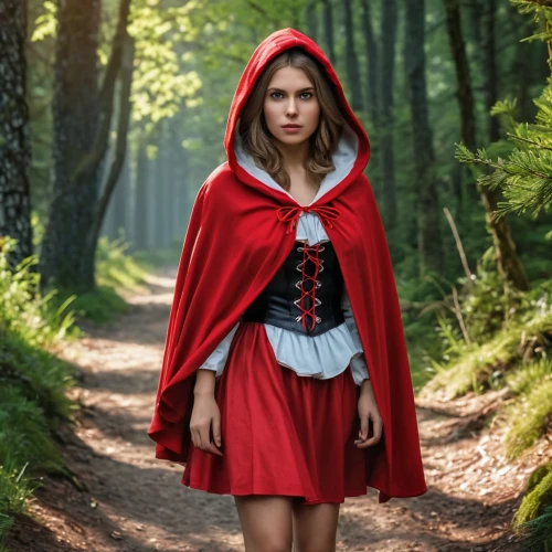red riding hood,little red riding hood,red coat,red cape,red tunic,scarlet witch,queen of hearts,red skirt,transylvania,fairy tale character,man in red dress,the witch,digital compositing,folk costume,sorceress,lady in red,fantasy woman,catarina,red,eufiliya,Photography,General,Realistic