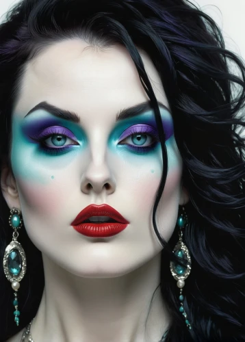 neon makeup,women's cosmetics,vampire woman,vintage makeup,woman face,blue enchantress,beauty face skin,makeup artist,airbrushed,painted lady,cosmetics,eyes makeup,retouching,vampire lady,fantasy woman,cobalt blue,make-up,woman's face,harlequin,eye shadow,Illustration,Realistic Fantasy,Realistic Fantasy 29