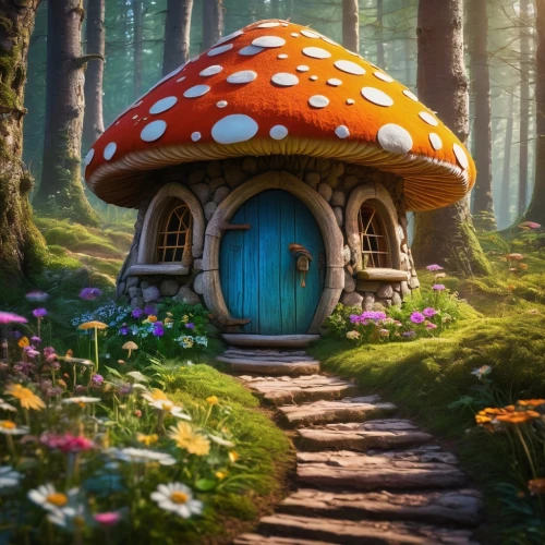mushroom landscape,fairy house,fairy door,mushroom island,toadstool,toadstools,fairy village,forest mushroom,house in the forest,dandelion hall,little house,fairy forest,mushroom,club mushroom,round hut,wishing well,mushroom type,mushrooms,fairytale forest,fairy world,Photography,General,Fantasy