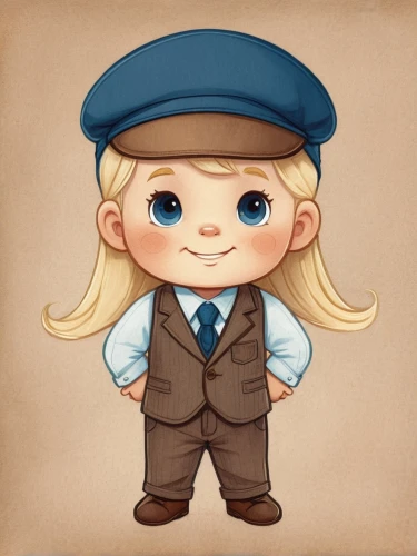 cute cartoon character,chibi girl,inspector,bowler hat,stewardess,pilgrim,policewoman,kids illustration,custom portrait,telegram,cloth doll,blond girl,girl wearing hat,bellboy,pilotfish,bookkeeper,chimney sweep,flat cap,digiscrap,nautical clip art,Illustration,Children,Children 04