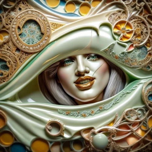 art nouveau,art deco ornament,art nouveau frame,art deco woman,art nouveau frames,the carnival of venice,venetian mask,decorative art,harmonia macrocosmica,art nouveau design,decorative figure,wall plate,paper art,glass painting,art deco frame,medusa,decorative plate,woman's face,art deco,gilding