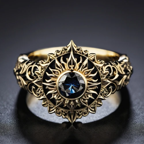 ring with ornament,ring jewelry,golden ring,gold filigree,dark blue and gold,pre-engagement ring,filigree,ring,wedding ring,colorful ring,circular ring,nuerburg ring,gold rings,finger ring,engagement ring,fire ring,grave jewelry,enamelled,black-red gold,gold jewelry,Illustration,Realistic Fantasy,Realistic Fantasy 46