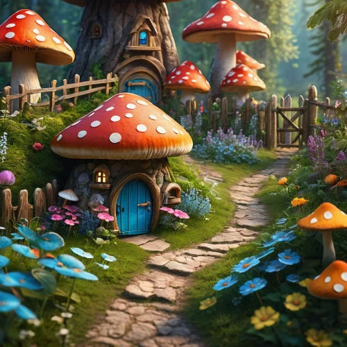 mushroom landscape,fairy village,fairy house,mushroom island,fairy forest,scandia gnomes,fairy world,toadstools,fairytale forest,forest mushrooms,mushrooms,gnomes,fairy door,cartoon forest,forest mushroom,umbrella mushrooms,wishing well,fairy chimney,house in the forest,aurora village,Photography,General,Fantasy