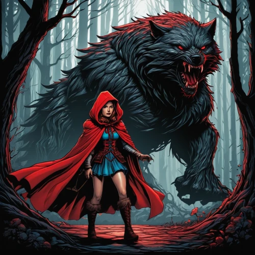 red riding hood,little red riding hood,red hood,bear guardian,red cape,ursa,red coat,the fur red,nordic bear,huntress,game illustration,sci fiction illustration,howling wolf,she feeds the lion,red super hero,eskimo,thundercat,werewolves,scarlet witch,cloak,Illustration,Realistic Fantasy,Realistic Fantasy 25