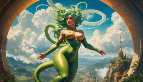 dryad,anahata,medusa,medusa gorgon,the enchantress,tiana,fantasia,background ivy,green dragon,gorgon,merfolk,gonepteryx cleopatra,green mamba,fantasy woman,jade,fantasy art,patrol,zodiac sign libra,elven,green snake,Conceptual Art,Fantasy,Fantasy 05