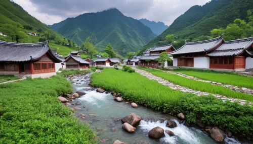 korean folk village,south korea,yunnan,mountain village,shirakawa-go,guizhou,japan landscape,mountainous landscape,alpine pastures,huashan,the chubu sangaku national park,japanese alps,mountain huts,beautiful japan,green landscape,guilin,japanese mountains,chinese architecture,wuyi,the valley of flowers,Photography,General,Realistic