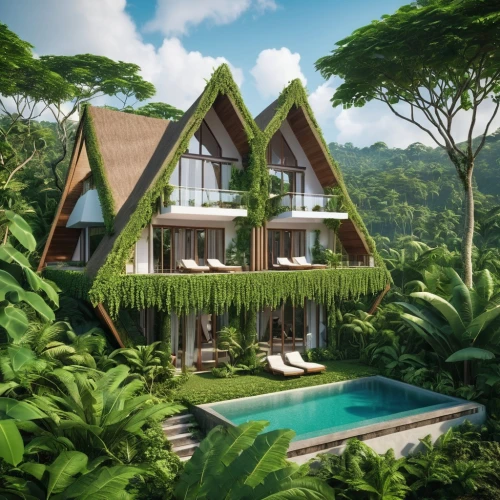 tropical house,tropical greens,eco-construction,house in the forest,green living,eco hotel,timber house,holiday villa,cube stilt houses,cubic house,3d rendering,luxury property,beautiful home,cube house,wooden house,modern house,asian architecture,tree house hotel,garden elevation,tree house,Photography,General,Realistic