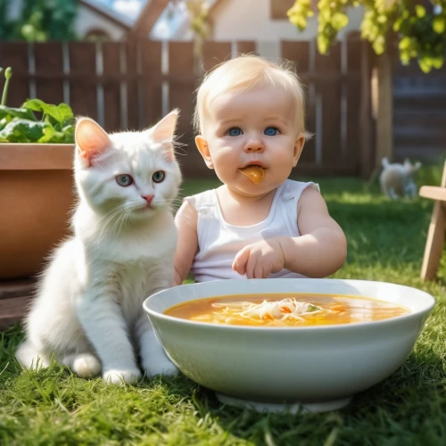 baby playing with food,cat food,in the bowl,cute cat,white cat,small animal food,laksa,soup bowl,baby care,pet food,cat lovers,raita,étouffée,tomato soup,caterer,soup bunch,tzatziki,baby with mom,soup,bisque,Photography,General,Realistic