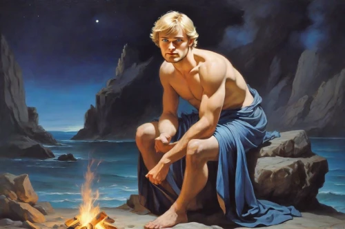 narcissus of the poets,narcissus,the night of kupala,triton,male poses for drawing,angel moroni,he-man,man at the sea,perseus,lucus burns,nudism,apollo,orlovsky,smouldering torches,greek myth,night scene,poseidon,samaritan,male elf,lampides,Digital Art,Classicism
