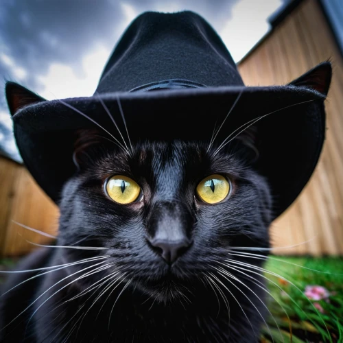 black hat,halloween cat,halloween black cat,bowler hat,trilby,fedora,black cat,witch hat,top hat,inspector,witches hat,jiji the cat,chimney sweeper,witch's hat,hatter,hat,stovepipe hat,whiskered,cat sparrow,napoleon cat,Illustration,Realistic Fantasy,Realistic Fantasy 25