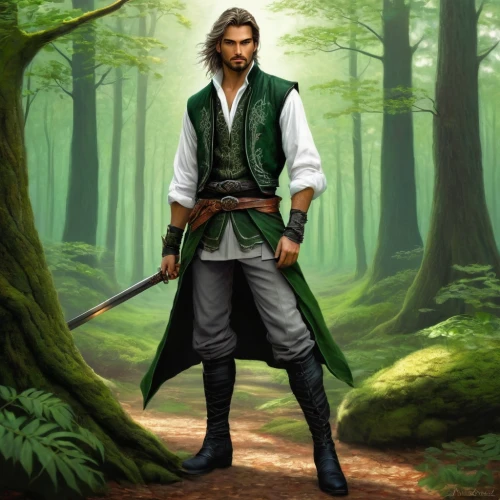 robin hood,quarterstaff,the wanderer,male character,male elf,heroic fantasy,swordsman,farmer in the woods,cg artwork,fantasy picture,forest man,martial arts uniform,east-european shepherd,fable,patrol,woodsman,main character,massively multiplayer online role-playing game,green jacket,fantasy art,Conceptual Art,Daily,Daily 32