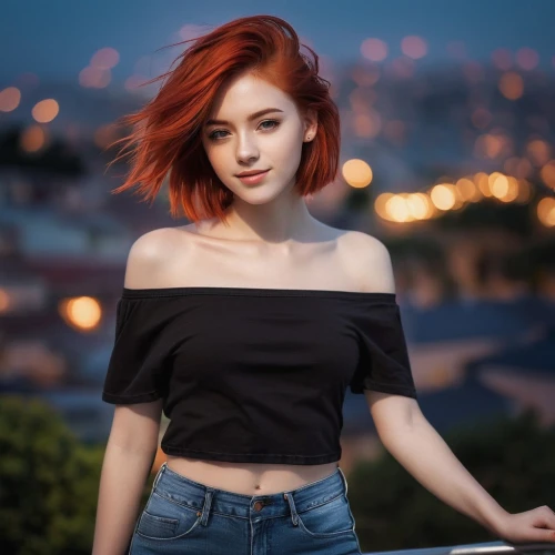 red hair,redhair,red-haired,burning hair,fiery,on the roof,romantic portrait,red head,romantic look,orange color,poppy red,girl in t-shirt,beautiful young woman,redhead,young woman,tube top,sunset glow,pretty young woman,rooftop,greta oto,Photography,Documentary Photography,Documentary Photography 18