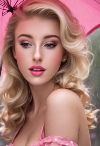 realdoll,women's cosmetics,artificial hair integrations,pink beauty,blonde woman,femininity,barbie,image manipulation,pink background,barbie doll,cosmetic products,marylyn monroe - female,photoshop manipulation,pink lady,web banner,beauty salon,doll's facial features,romantic look,airbrushed,female model,Photography,Commercial