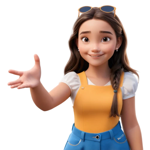 agnes,3d model,cute cartoon character,3d figure,girl in overalls,disney character,lilo,girl with speech bubble,character animation,3d rendered,silphie,cute cartoon image,vector girl,3d render,girl on a white background,maya,daughter pointing,clay animation,3d modeling,model train figure