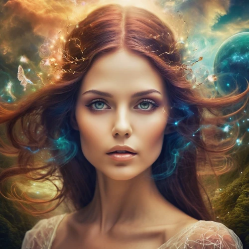 mystical portrait of a girl,fantasy portrait,fantasy art,faery,faerie,fantasy picture,romantic portrait,the enchantress,world digital painting,fantasy woman,fairy queen,celtic woman,sorceress,sci fiction illustration,portrait background,boho art,fractals art,fantasy girl,mystical,girl portrait,Illustration,Realistic Fantasy,Realistic Fantasy 37