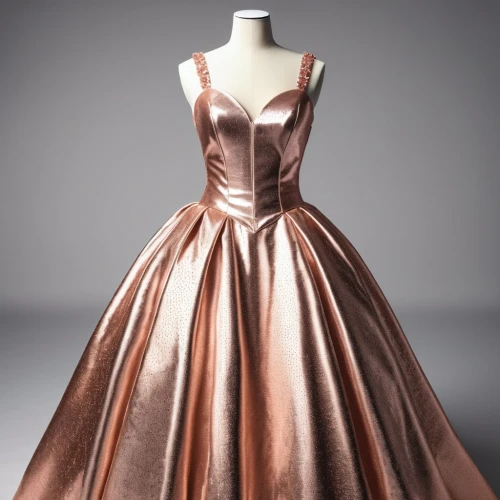 ball gown,evening dress,dress form,overskirt,quinceanera dresses,vintage dress,bridal party dress,gown,hoopskirt,gold-pink earthy colors,wedding gown,doll dress,crinoline,strapless dress,dress doll,model years 1958 to 1967,cocktail dress,rose gold,party dress,bridal clothing,Photography,General,Realistic