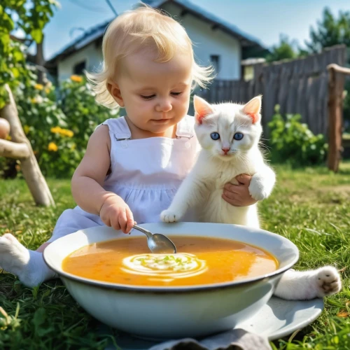 baby playing with food,cream of pumpkin soup,pumpkin soup,cat food,cute cat,white cat,cat lovers,caterer,in the bowl,tomato soup,small animal food,cat european,carrot and red lentil soup,étouffée,cat image,soup,bisque,cat,baby care,soup bowl,Photography,General,Realistic