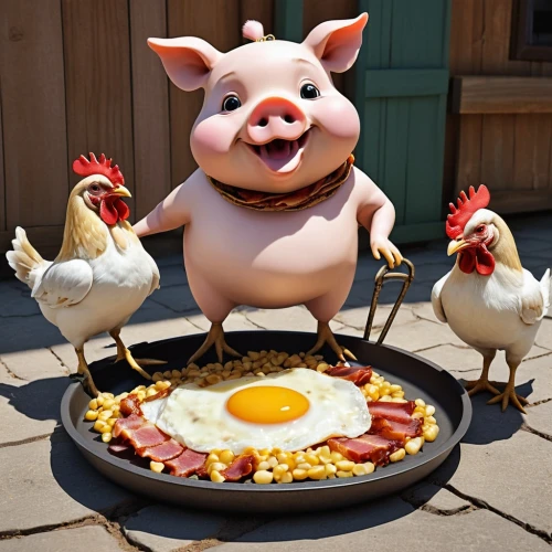 chicken barbecue,bacon and egg pie,egg tray,pork in a pot,pork barbecue,barnyard,pubg mascot,danish breakfast plate,cast iron skillet,chicken 65,bacon egg cup,pig roast,black forest ham,domestic pig,gammon,chicken and eggs,easter brunch,brakel chicken,farmyard,pig's trotters,Photography,General,Realistic